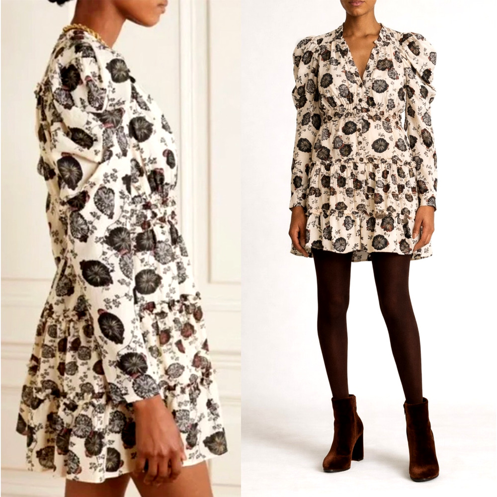 Ulla Johnson 4 Cotton Long Sleeve Mini Winsor Dress $475 Cottagecore Cream